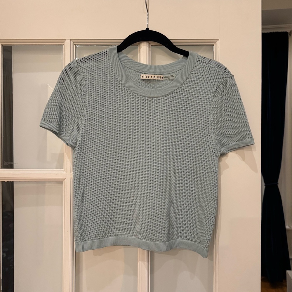 Alice + Olivia Soft Blue Short Sleeve Knit Top